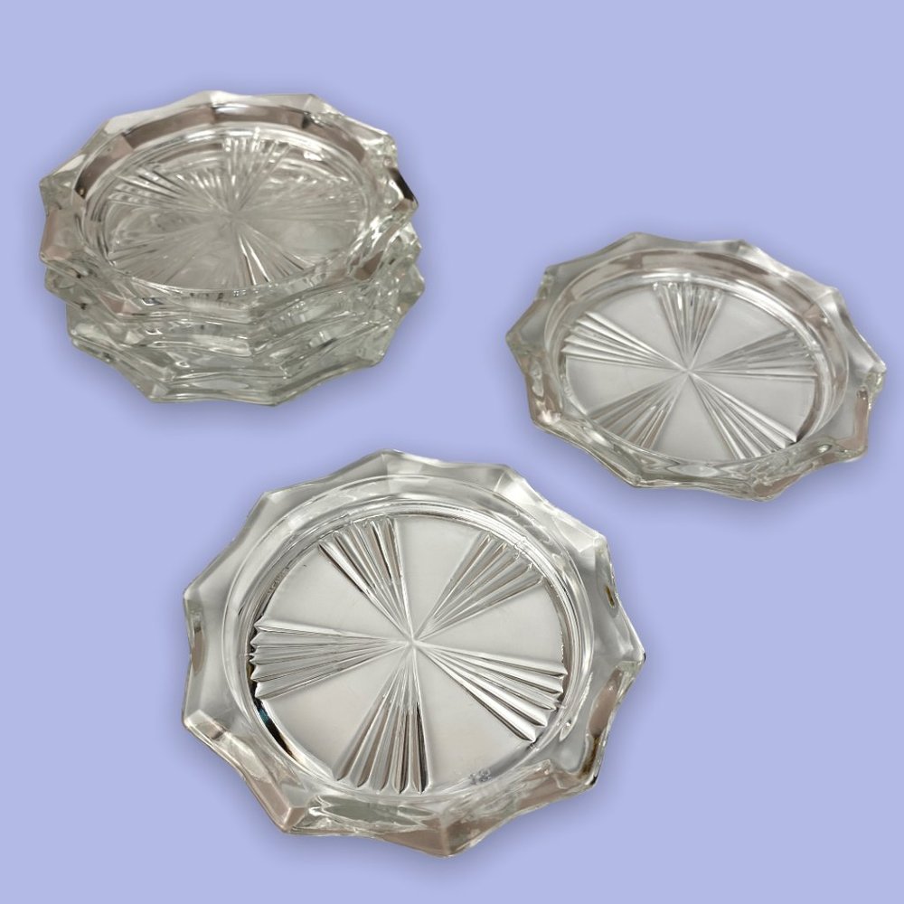 Set of 6 Vintage REIMS French Cut Glass Glass Coasters